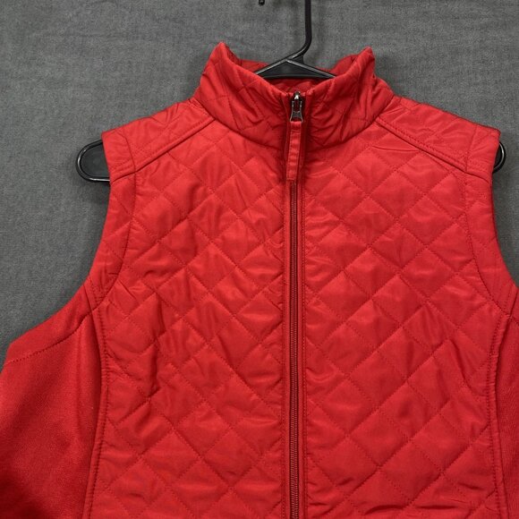 Van Heusen Red Quilted Sleeveless Vest Womens L Polyester Full-Zip Lightweight - Picture 9 of 11